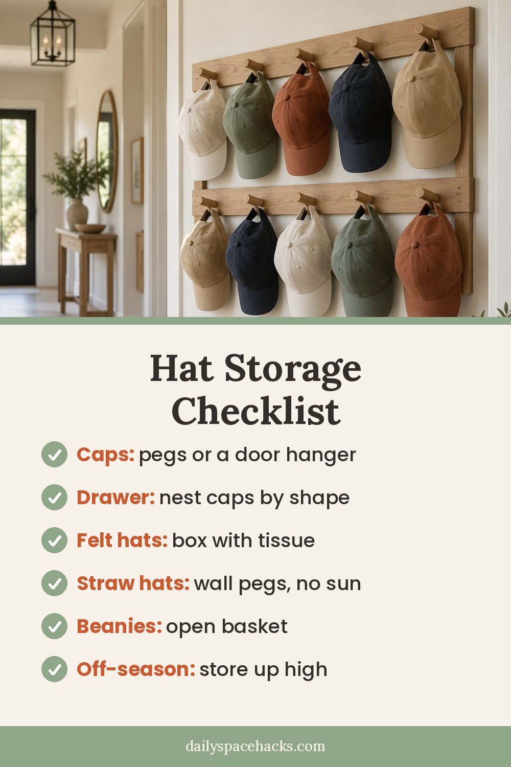 Hat storage checklist pin