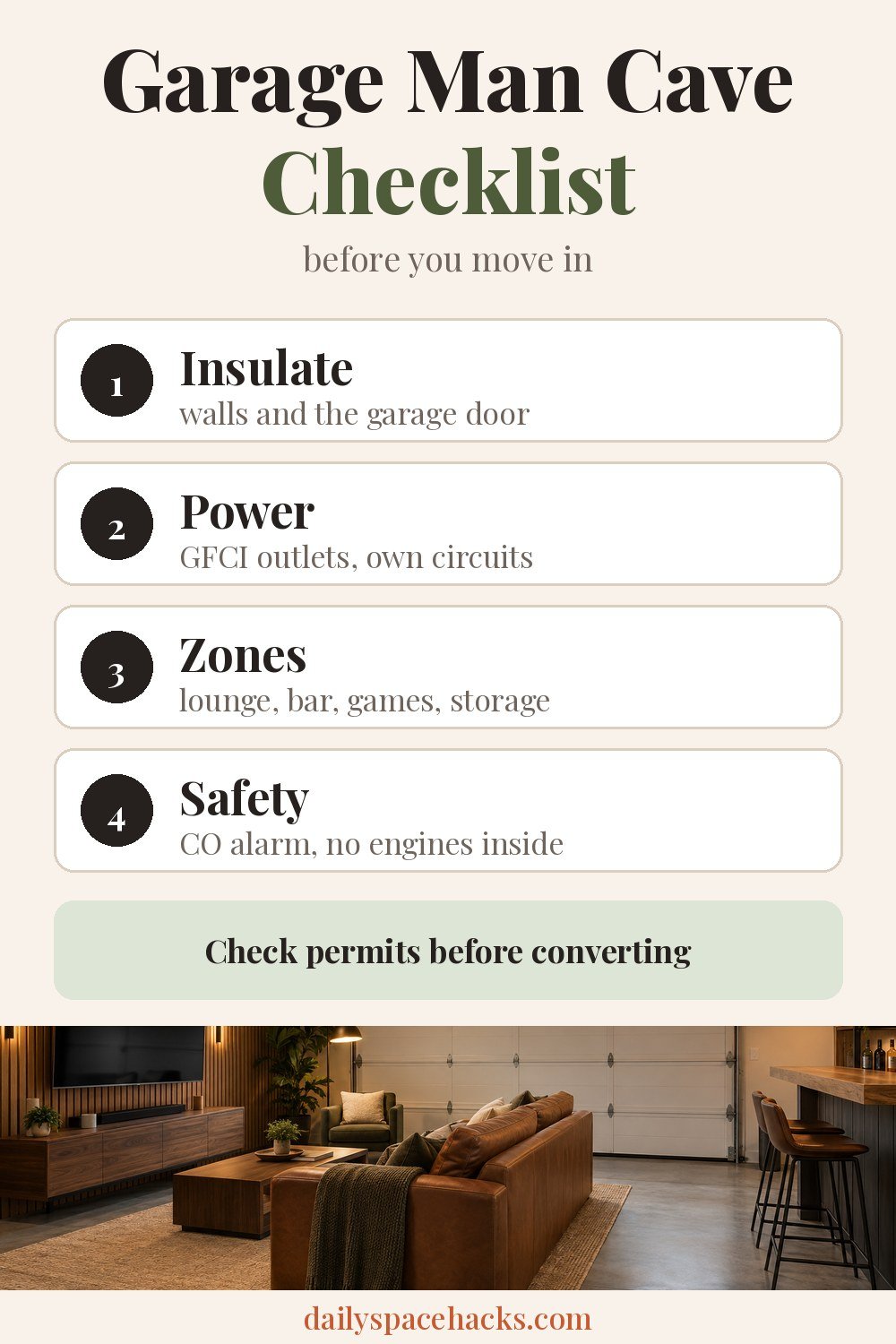 Garage man cave checklist